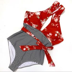 NWT Cupshe Floral and Striped Halter Swimsuit